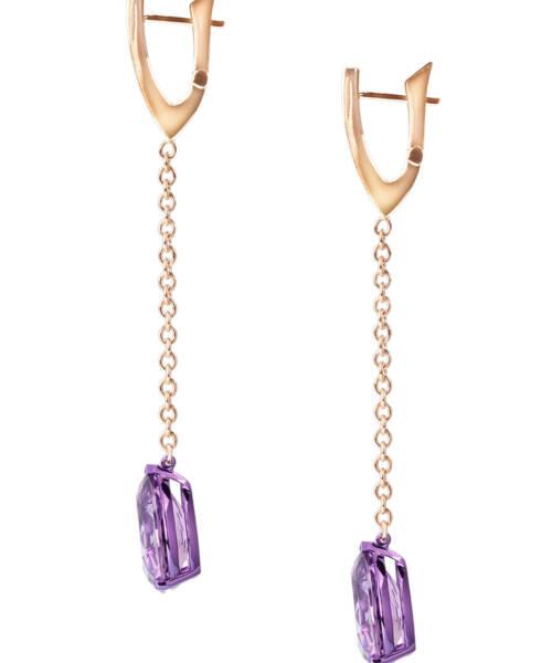 amethyst earrings with rose gold chains