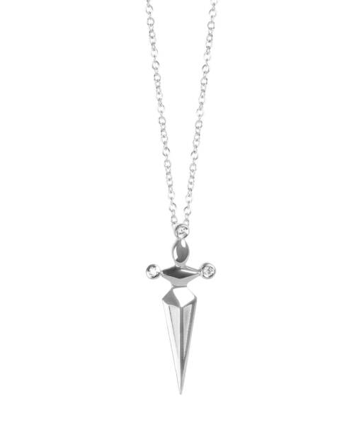 Dagger Necklace in White Gold