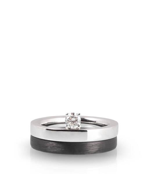 white gold diamond ring with carbon thin ring