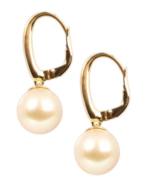 golden south sea pearls with yellow gold earrings