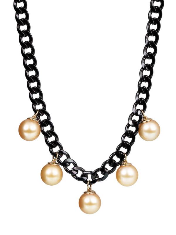 golden south sea pearls stainless steel necklace with 18K yellow gold