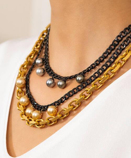 golden south sea and tahitian pearls necklace with yellow and black gold