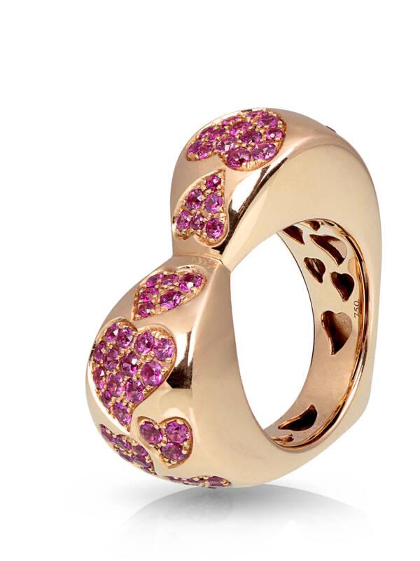 love and hearts ring in 18K rose gold with pink sapphires