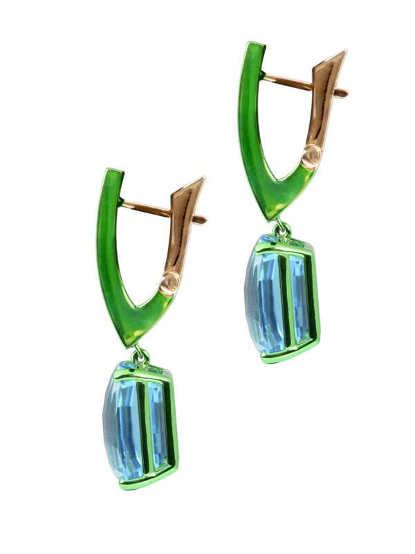 london sky blue topaz earrings with 18K rose gold in green coating