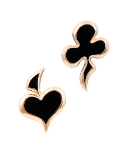 lucky hand hearts and spades earrings in 18K rose gold with black enamel