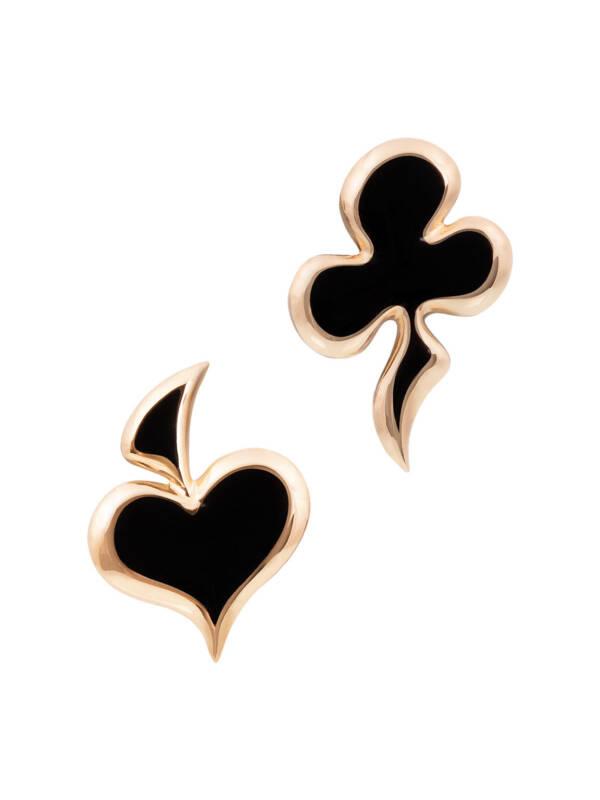 lucky hand hearts and spades earrings in 18K rose gold with black enamel