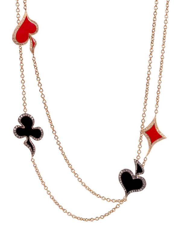 lucky hand enamel and diamond necklace in 18K rose gold