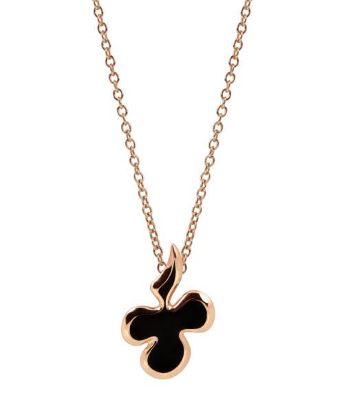 lucky hand clubs necklace in 18K rose gold with black enamel