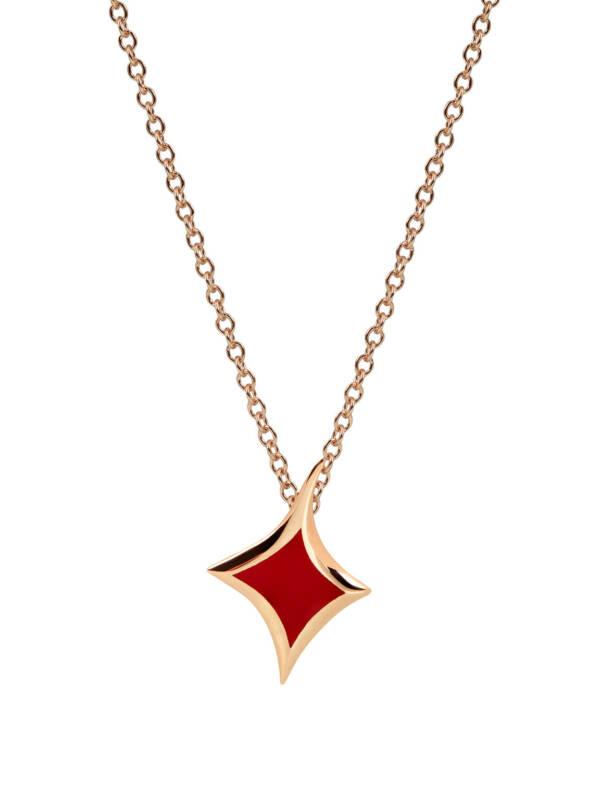 lucky hand diamonds red enamel necklace