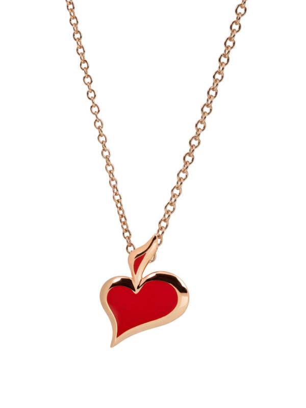 lucky hand hearts enamel necklace in rose gold