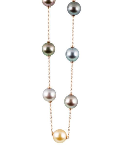 mixture of tahitian pearls full round necklace in 18K rose gold