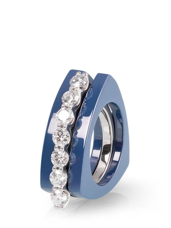 simple diamond ring in 18K white gold with blue ceramic