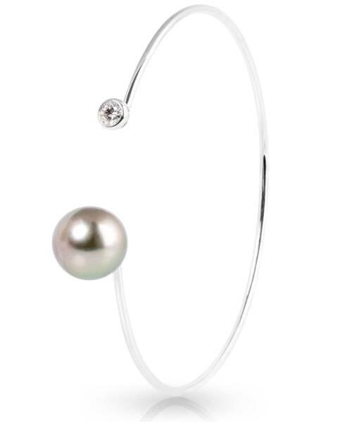 simple wire bracelet with tahitian pearl and diamond