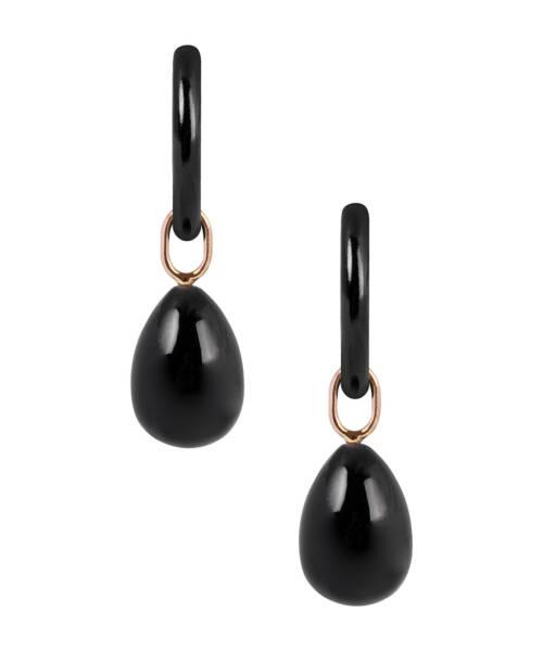 black onyx stainless steel earrings with 18K rose gold 