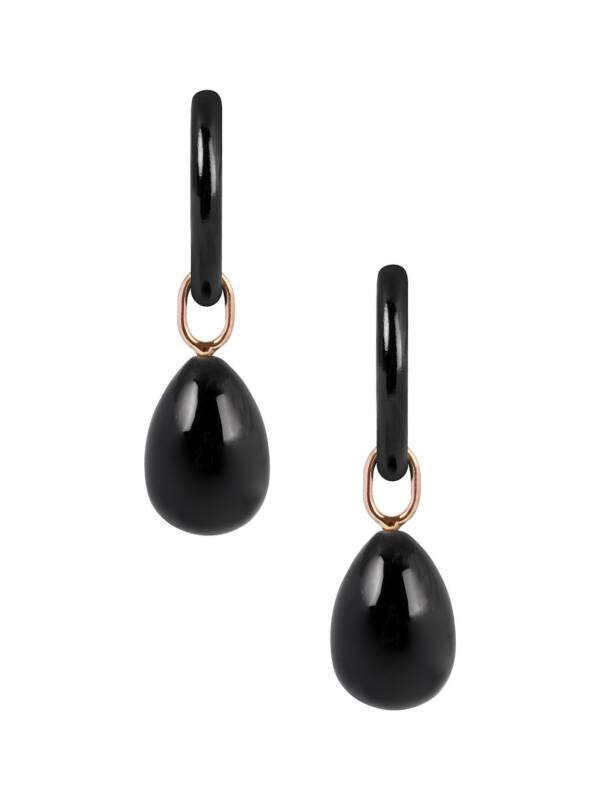 black onyx stainless steel earrings with 18K rose gold