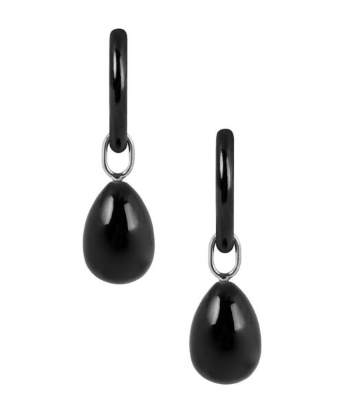 black onyx stainless steel earrings with 18K white gold