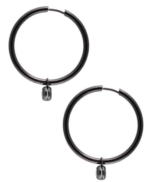 diamond drops with black stainless steel hoops earrings