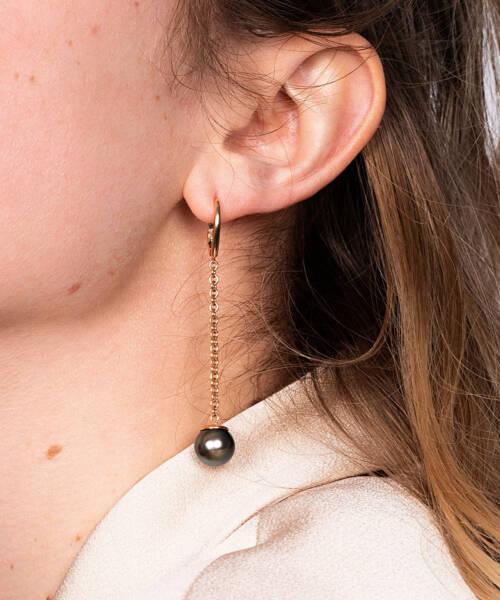 tahitian pearl chain earrings in 18K rose gold