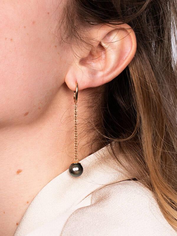 tahitian pearl chain earrings in 18K rose gold