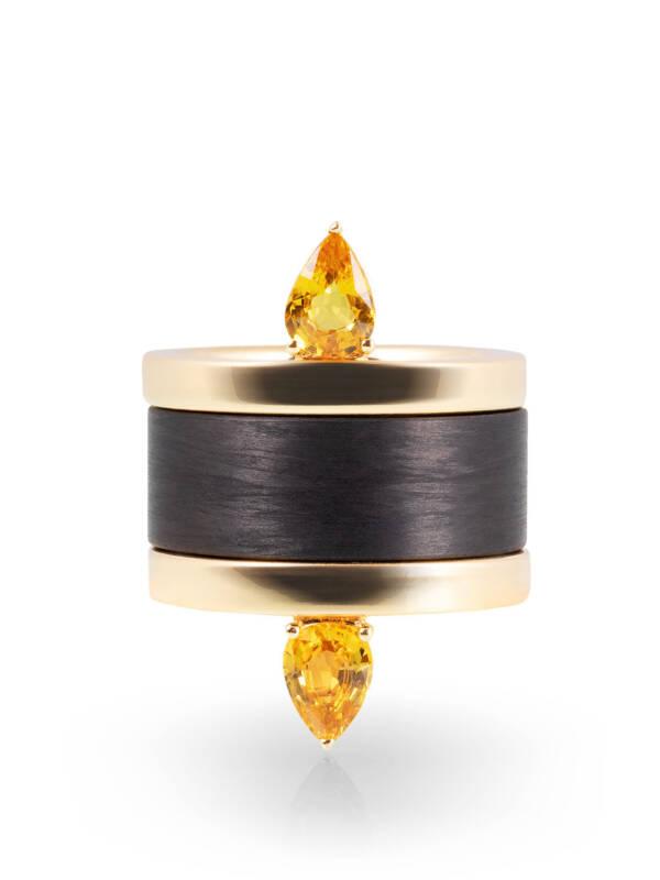 yellow gold sapphire rings with carbon thick ring