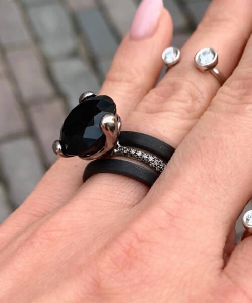 Black Onyx Cocktail Ring with Gray Diamonds