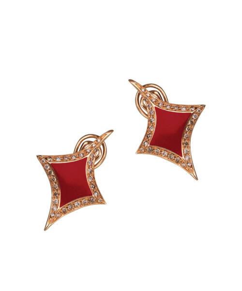 lucky hand diamonds earrings with champagne diamonds and red enamel