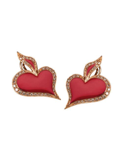 lucky hand hearts symbol earrings in 18K rose gold with champagne diamonds