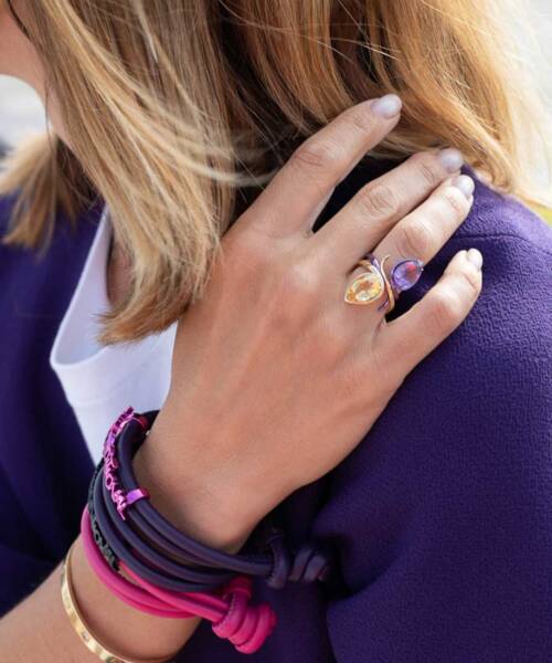 snake rings citrine and amethyst in yellow and purple coating
