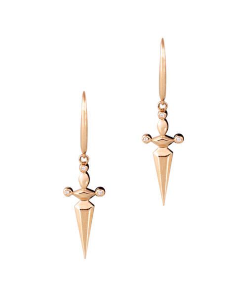dagger earrings in 18K carat rose gold with diamonds