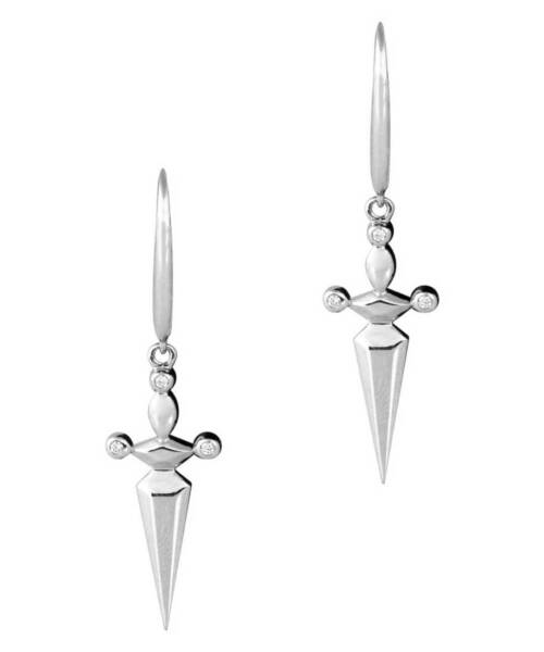 dagger earrings in 18k white gold with diamonds