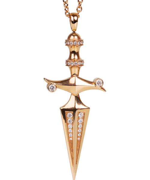 dagger pendant necklace in 18K carat rose gold with diamonds
