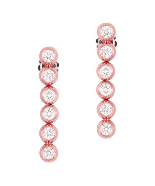 Full Round Diamond Row Earrings in Rose Coating