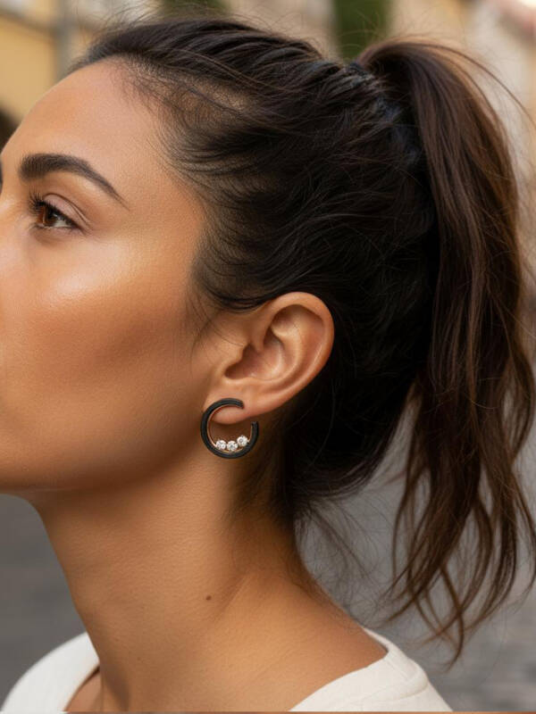 "Carbon on Carbon" Small Earrings in Rose Gold - Image 2