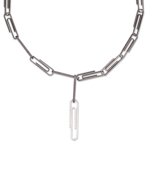 Paperclip Necklace with Diamond Paperclip in White Gold