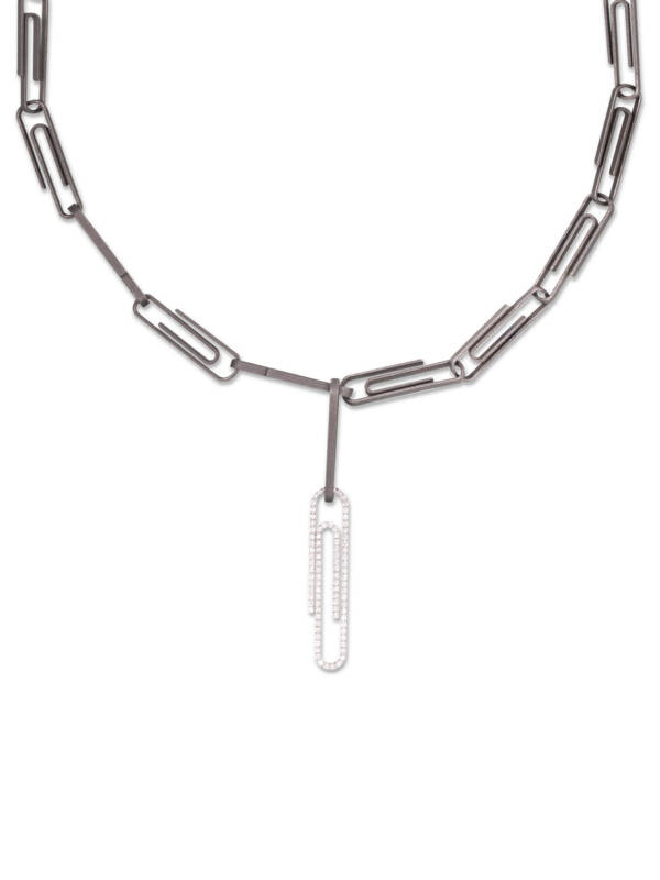 Paperclip Necklace with Diamond Paperclip in White Gold