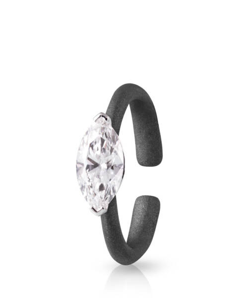 Titanium Ring with Marquise Diamond in Black