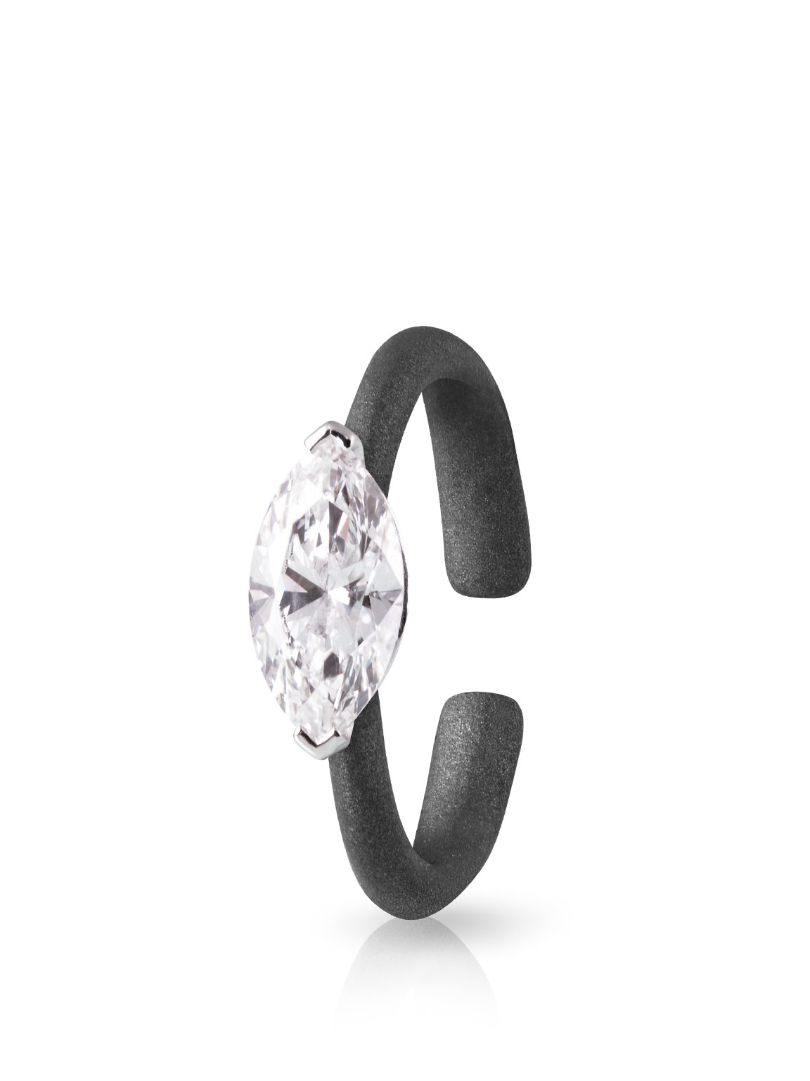 Titanium Ring with Marquise Diamond in Black