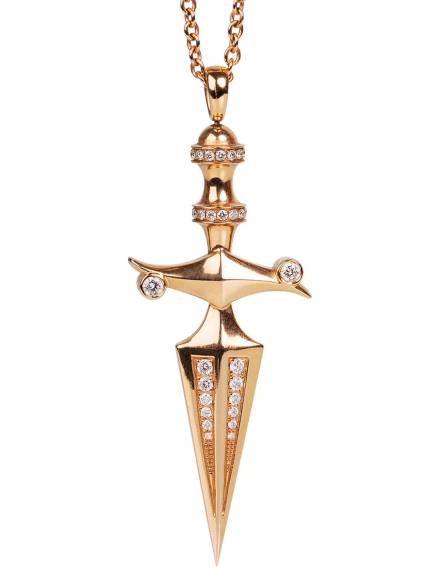 dagger pendant necklace in 18K carat rose gold with diamonds